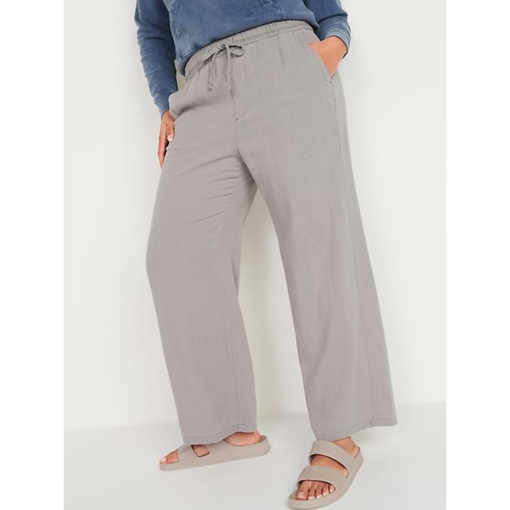 Old Navy High-Waisted Wide-Leg Linen Blend Pants in Gray Basalt Size M